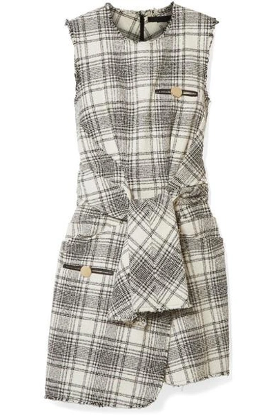 Shop Alexander Wang Leather-trimmed Bouclé-tweed Mini Dress In Gray