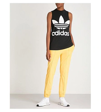Shop Adidas Originals Ladies Black Trefoil Stretch-cotton Top