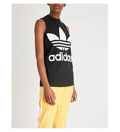 Shop Adidas Originals Ladies Black Trefoil Stretch-cotton Top