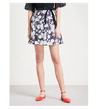 Shop Claudie Pierlot Floral Cotton Skirt In Blue