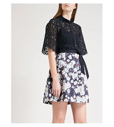 Shop Claudie Pierlot Floral Cotton Skirt In Blue