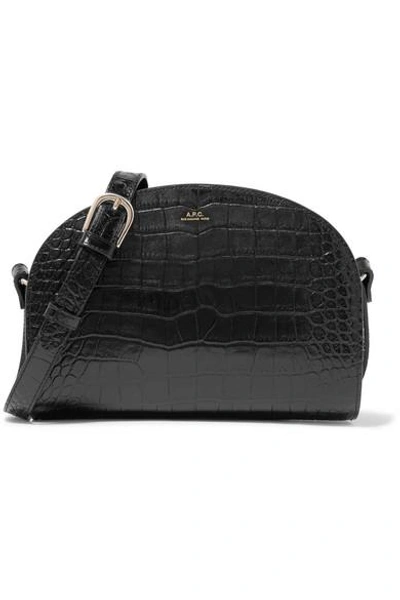 Shop Apc Demi-lune Croc-effect Leather Shoulder Bag In Black