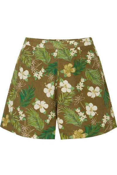 Shop Miguelina Axa Printed Cotton-voile Shorts In Army Green