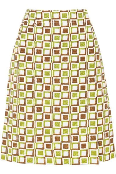 Shop Prada Printed Cotton Skirt In Green