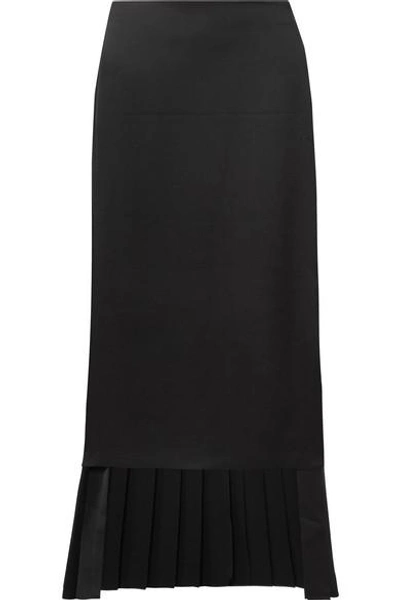 Shop Maison Margiela Pleated Satin Maxi Skirt In Black