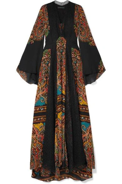 Shop Etro Lace-paneled Printed Silk-chiffon Maxi Dress In Black