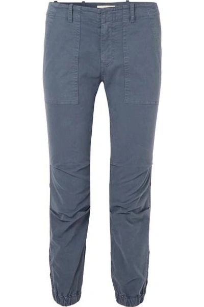 Shop Nili Lotan Cropped Stretch-cotton Twill Pants In Storm Blue