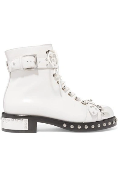 Shop Alexander Mcqueen Hobnail Studded Leather Ankle Boots In White