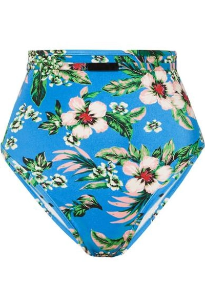 Shop Diane Von Furstenberg Floral-print High-waisted Bikini Brief In Blue