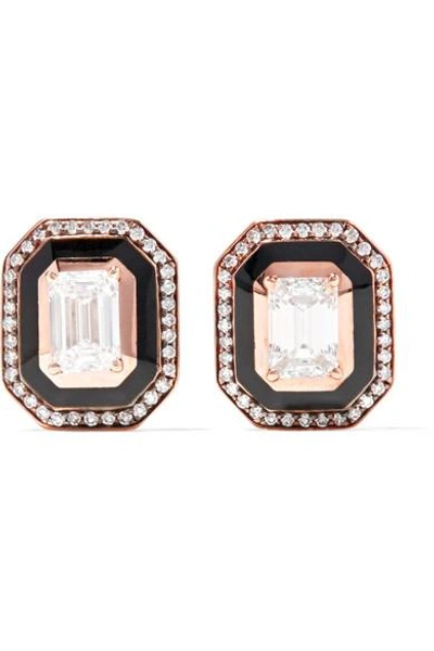 Shop Selim Mouzannar Mina 18-karat Rose Gold, Enamel And Diamond Earrings