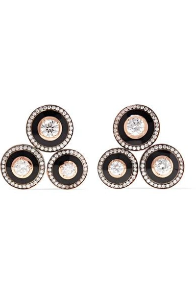 Shop Selim Mouzannar Mina 18-karat Rose Gold, Enamel And Diamond Earrings