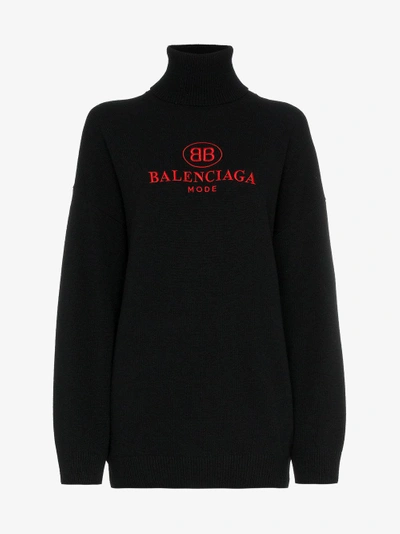Shop Balenciaga Logo Roll Neck Jumper In Black