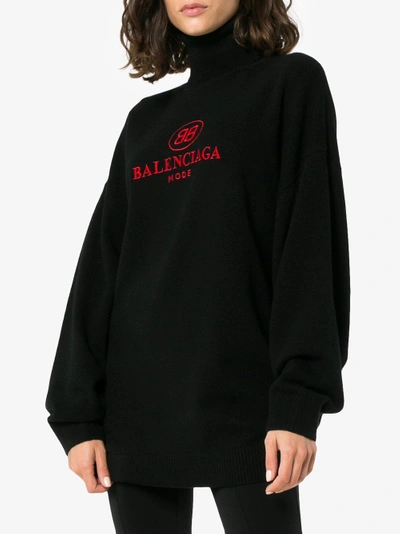 Shop Balenciaga Logo Roll Neck Jumper In Black