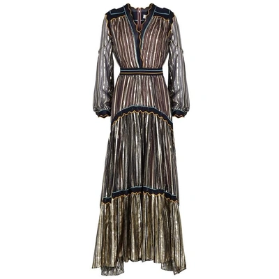 Shop Peter Pilotto Lamé-striped Silk-blend Chiffon Gown In Gold