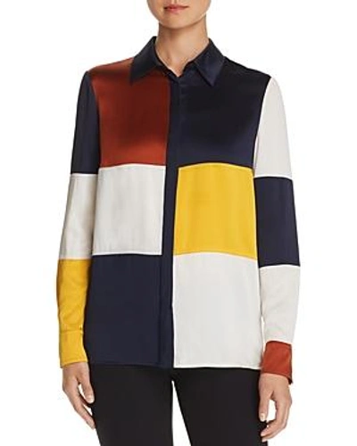 Shop Tory Burch Reese Silk Color Block Top In Tory Navy