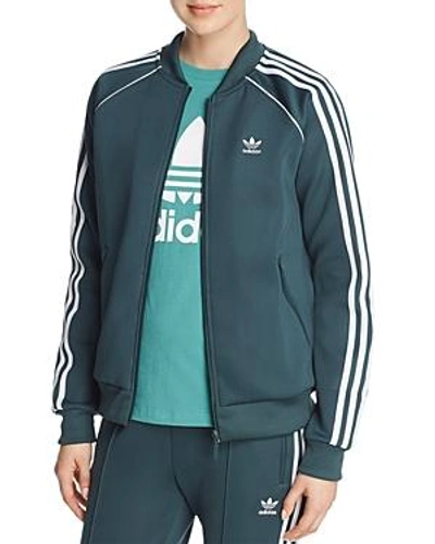 Shop Adidas Originals Stripe-detail Track Jacket In Mineral Green