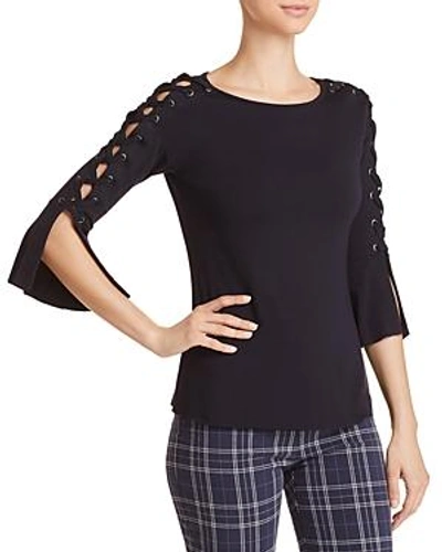 Shop Bailey44 Alma Mater Lace-up Sleeve Top In Midnight Blue