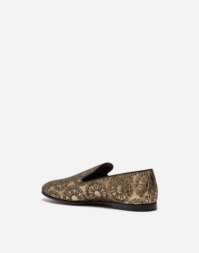 Shop Dolce & Gabbana Gold Jacquard Slippers