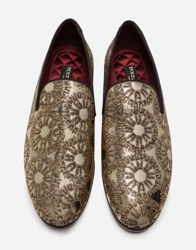 Shop Dolce & Gabbana Gold Jacquard Slippers
