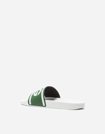 Shop Dolce & Gabbana Printed Calfskin And Rubber Sliders In White/green