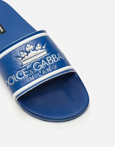 Shop Dolce & Gabbana Printed Calfskin And Rubber Sliders In Azure