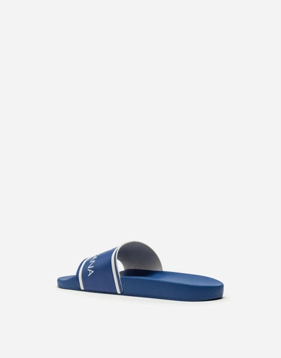 Shop Dolce & Gabbana Printed Calfskin And Rubber Sliders In Azure