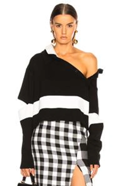 Shop Monse Wide Stripe Polo Sweater In Black,white