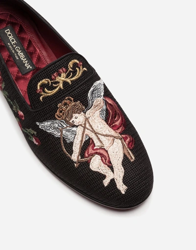 Shop Dolce & Gabbana Fabric Slippers With Embroidery In Multicolor