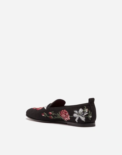 Shop Dolce & Gabbana Fabric Slippers With Embroidery In Multicolor