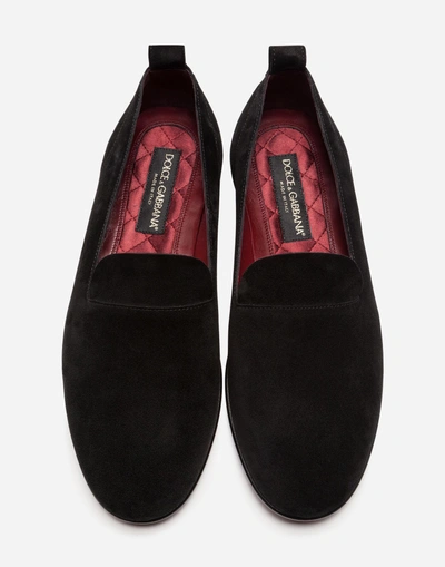 Shop Dolce & Gabbana Split-grain Leather Slippers In Black