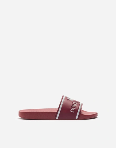 Shop Dolce & Gabbana Printed Calfskin And Rubber Sliders In Red