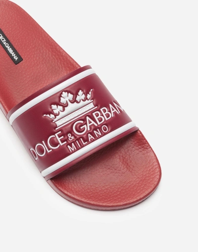 Shop Dolce & Gabbana Printed Calfskin And Rubber Sliders In Red