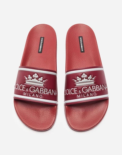 Shop Dolce & Gabbana Printed Calfskin And Rubber Sliders In Red