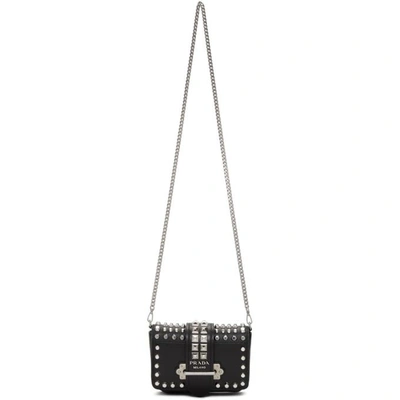 Shop Prada Black Small Studded Cahier Chain Belt Pouch In F0002 Black