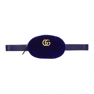 Shop Gucci Blue Velvet Gg Marmont 2.0 Belt Bag In 4511 Cobalt