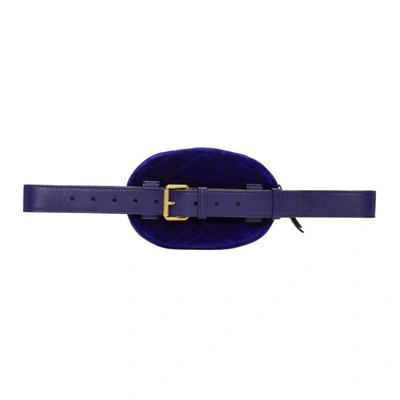 Shop Gucci Blue Velvet Gg Marmont 2.0 Belt Bag In 4511 Cobalt