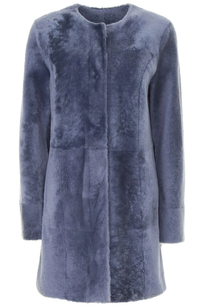 Shop Drome Reversible Fur Coat In Cloudceleste