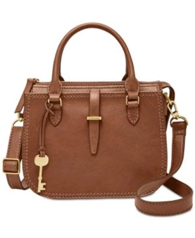 Shop Fossil Ryder Mini Leather Satchel In Brown/gold