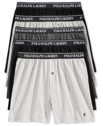 Shop Polo Ralph Lauren Men's 5-pk. Classic Knit Boxer Briefs In Black/charcoal/andover Heather
