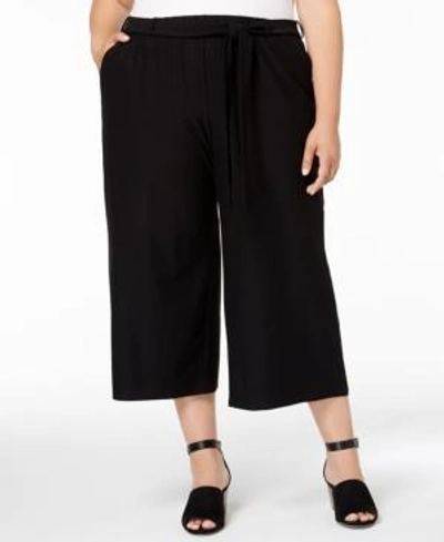 Shop Eileen Fisher Plus Size Washable Crepe Cropped Wide-leg Pants In Black