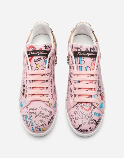 Shop Dolce & Gabbana Printed Calfskin Portofino Sneakers In Pink