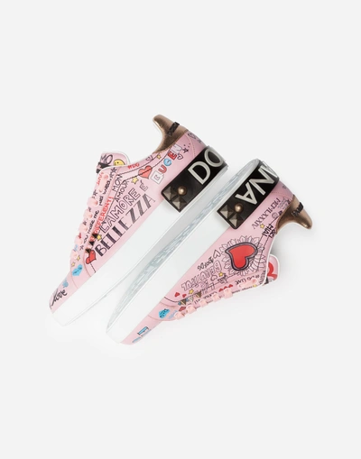 Shop Dolce & Gabbana Printed Calfskin Portofino Sneakers In Pink