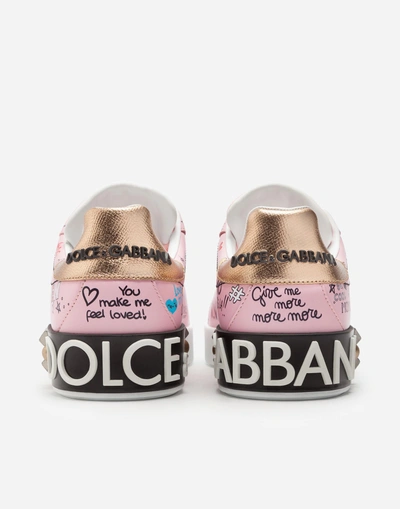 Shop Dolce & Gabbana Printed Calfskin Portofino Sneakers In Pink