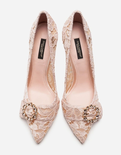 Shop Dolce & Gabbana Lace Pumps With Bejeweled Detail In Pink