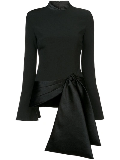 Shop Brandon Maxwell Flare Sleeve Tie Bottom Top - Black