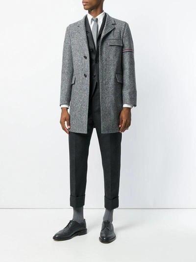 Shop Thom Browne Engineered Stripe Unconstructed Donegal Wool Classic Chesterfield Overcoat - Grey