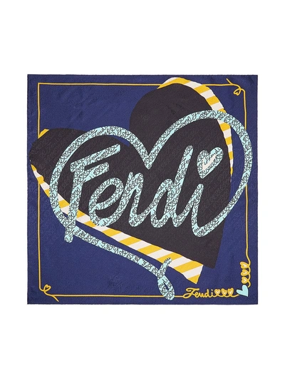Shop Fendi Logo Square Foulard Scarf - Blue