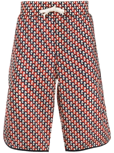 Shop Gucci Abstract Print Swim Shorts In Red