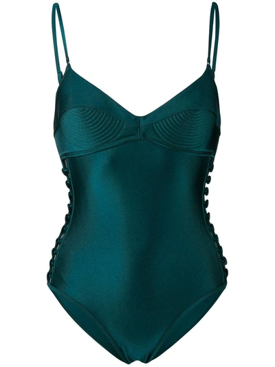 Shop Zimmermann Embellished Fitted Swimsuit In Green