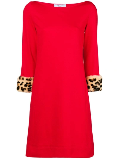 Shop Blumarine Leopard Print Cuff Dress In Red